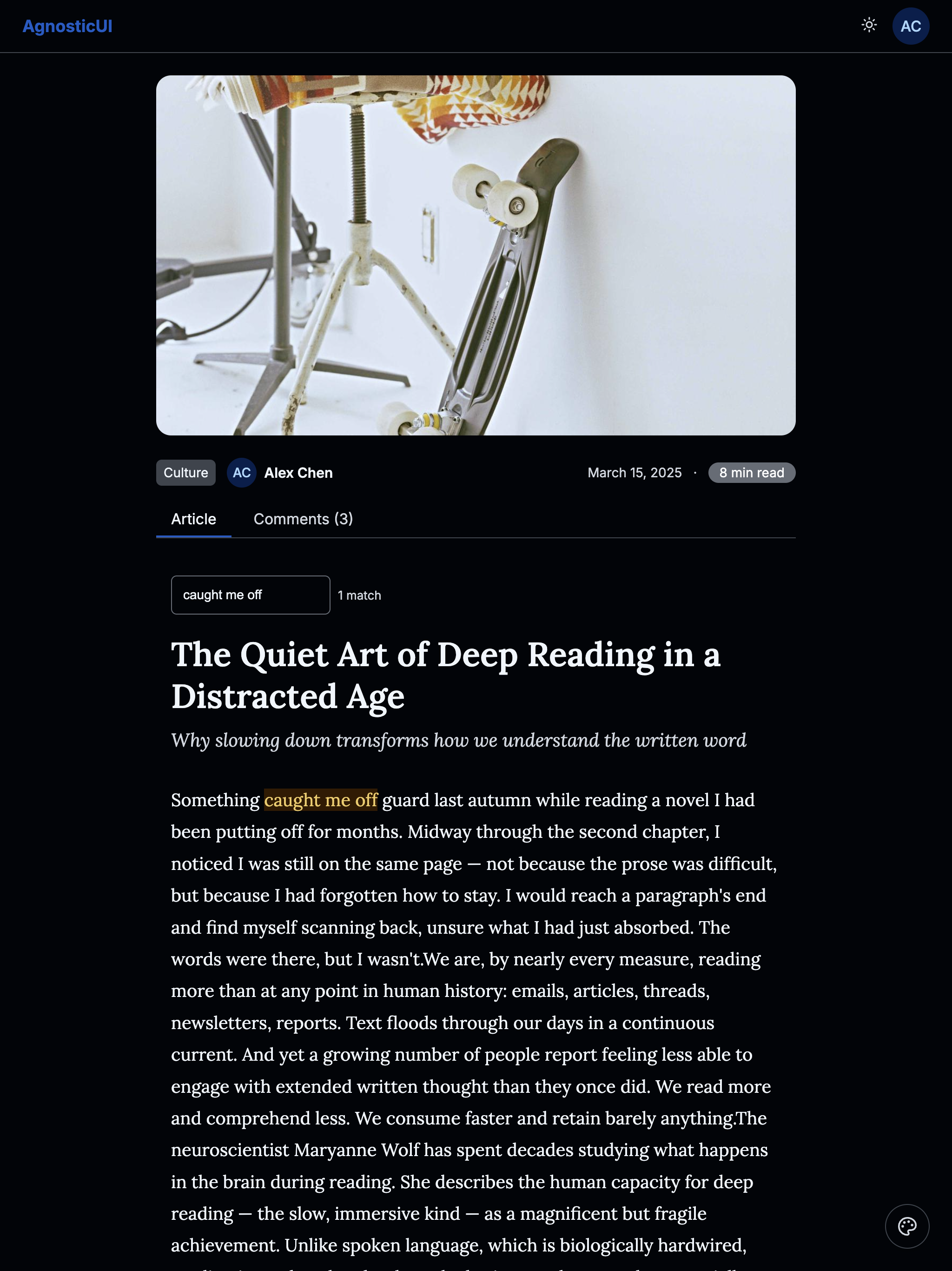 Tablet dark mode layout